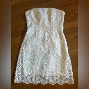 Badgley Mischka White Floral Strapless Dress